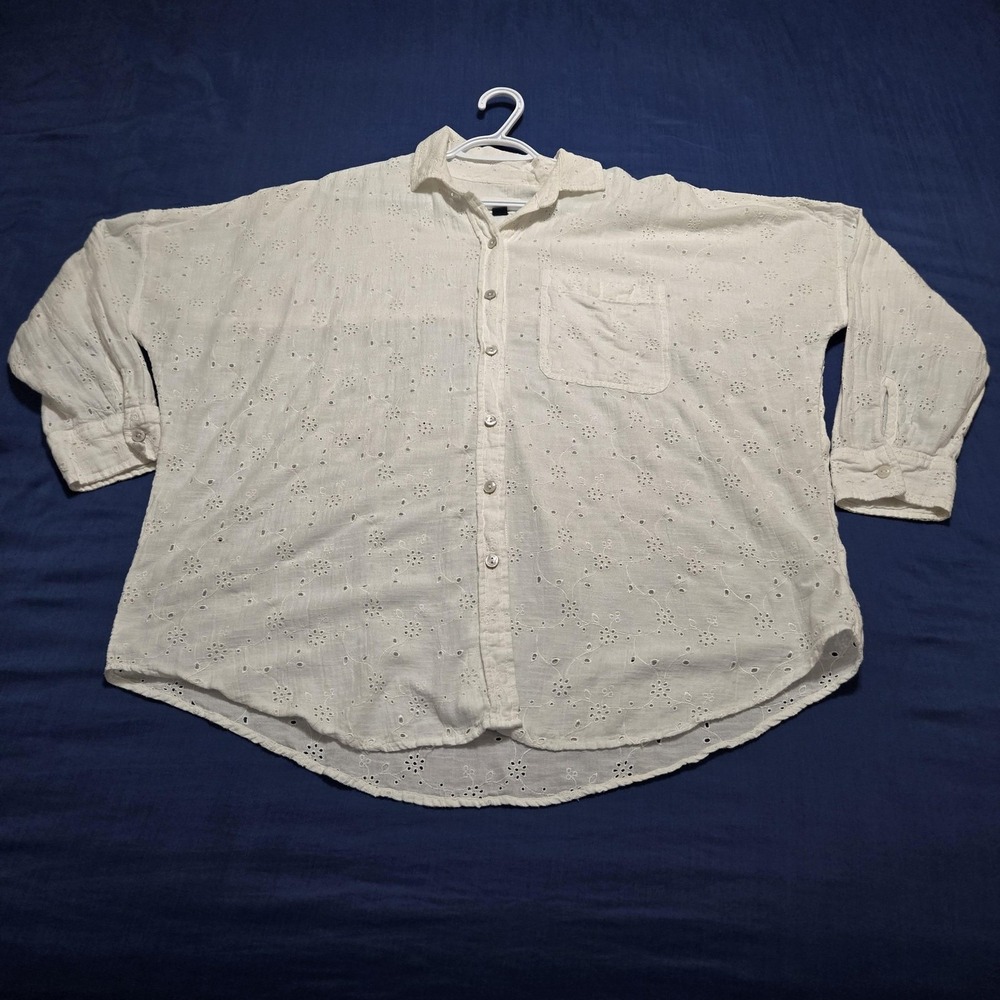 American Eagle Outfitters Blouse Womens Small White Eyelet Tunic Top Cotton Boxy
